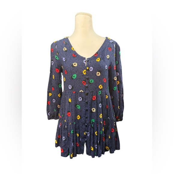 Maeve Anthropologie XS Lila Tiered Button Polka Dot Top Shirt Peasant Blouse - Picture 2 of 9